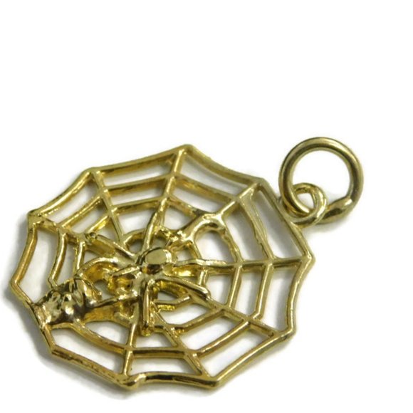 Spider Web #2 Silhouette Charm Pendant 14k Yellow Gold!! - Picture 2 of 3